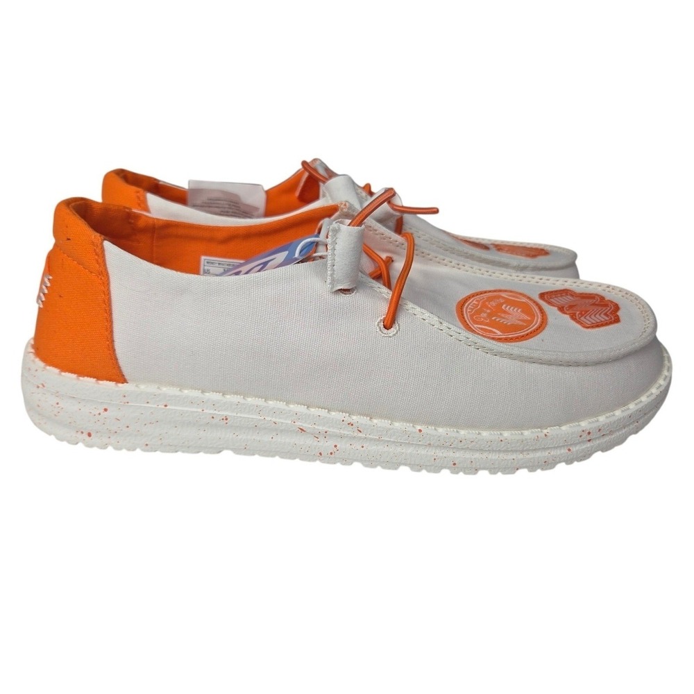 Hey Dude Wendy Whataburger Shoes Women 7 White Orange Slip On Canvas Loafers NEW - Picture 3 of 13